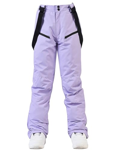 HOUZONIY Skihose für Damen, Thermo Snowboardhose, Outdoorhose für Damen, Verstellbarer Bund, mit abnehmbaren Hosenträgern, Skibekleidung(Purple XL) von HOUZONIY
