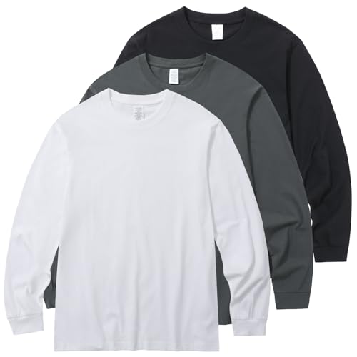 Herren Basic Shirt Baumwollhemd Loose Fit Langarm T-Shirt Feuchtigkeitsableitend Rundhalsshirts Komfort Casual von HOUZONIY