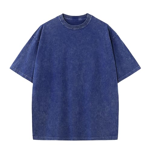 Oversized T-Shirt für Herren Heavy Baumwolle Regular Fit Basic Männer T-Shirt Set Casual Sommer Tops(Blau M) von HOUZONIY