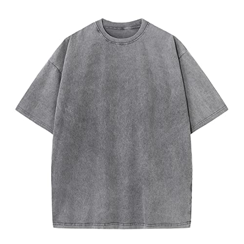 Oversized T-Shirt für Herren Heavy Baumwolle Regular Fit Basic Männer T-Shirt Set Casual Sommer Tops(Grau XL) von HOUZONIY