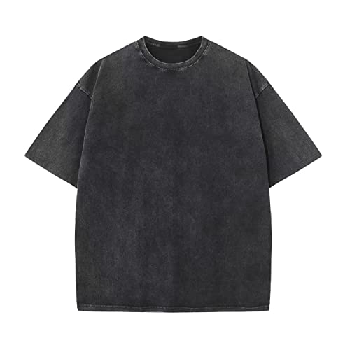 Oversized T-Shirt für Herren Heavy Baumwolle Regular Fit Basic Männer T-Shirt Set Casual Sommer Tops(Schwarz S) von HOUZONIY