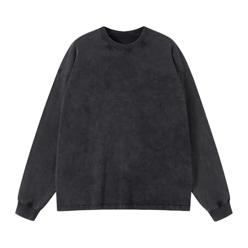 Langarm Shirt Für Herren Longsleeve Basic Tshirt Baumwolle Vintage Oberteil Männer mit Crewneck von HOUZONIY