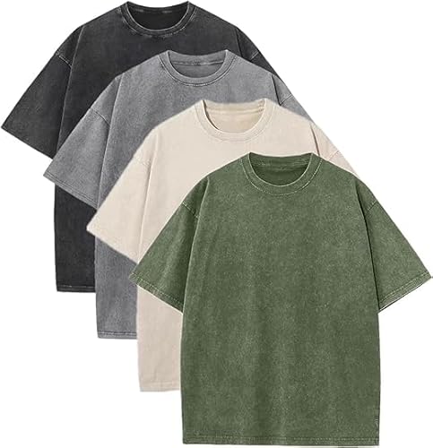 Oversized T-Shirt für Herren Heavy Baumwolle Regular Fit Basic Männer T-Shirt Set Casual Sommer Tops von HOUZONIY