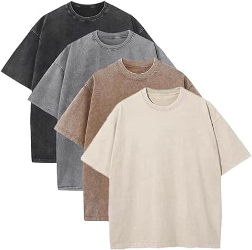 Oversized T-Shirt für Herren Heavy Baumwolle Regular Fit Basic Männer T-Shirt Set Casual Sommer Tops von HOUZONIY