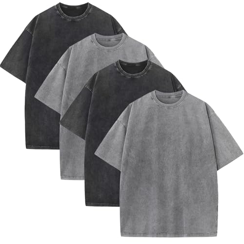 Oversized T-Shirt für Herren Heavy Baumwolle Regular Fit Basic Männer T-Shirt Set Casual Sommer Tops von HOUZONIY