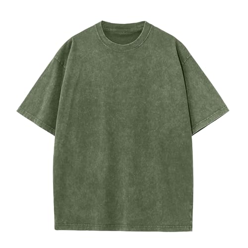 Oversized T-Shirt für Herren Heavy Baumwolle Regular Fit Basic Männer T-Shirt Set Casual Sommer Tops(Armeegrün 2XL) von HOUZONIY