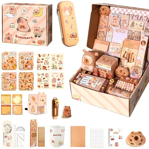 HOVCEH Capybara Schreibwaren Set |Capybara Sachen Federmäppchen Aesthetic Groß Mit Bleistifte, Bleistiftspitzer, Aufkleber, Süßes Schreibwaren Geschenkset für Kinder HOVCEH Capybara Schreibwaren Set |Capybara Sachen Federmäppchen Aesthetic Groß Mit Bleistifte, Bleistiftspitzer, Aufkleber, Süßes Schreibwaren Geschenkset für Kinder von HOVCEH
