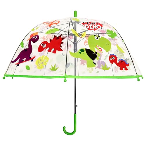 HOVUK 8 Rippen Uni Kinder Klassische Regenschirme Faltschirm Brolly für Mädchen Jungen 3-7 Jahre winddicht Stockschirm tragbar Reise-Regenschirme, Crazy Dino, Small von HOVUK