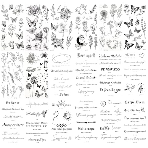 HOWAF 18 Bl?tter Schwarz Tempor?re Tattoos Inspirierende Zitate Worte Tattoo Blumen Klebetattoos langanhaltend Fake Tattoo Wasserfest Tattoos f¨¹r Frauen M?dchen HOWAF 18 Bl?tter Schwarz Tempor?re Tattoos Inspirierende Zitate Worte Tattoo Blumen Klebetattoos langanhaltend Fake Tattoo Wasserfest Tattoos f¨¹r Frauen M?dchen von HOWAF