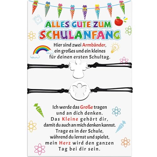 HOWAF 2 Endlich Schulkind Armband Mädchen Junge Geschenke zur Einschulung, Schutzengel Armband Schulkind mit Einschulung Geschenk Karte, Erster Schultag Schultüte Füllung Schulanfang Geschenke von HOWAF