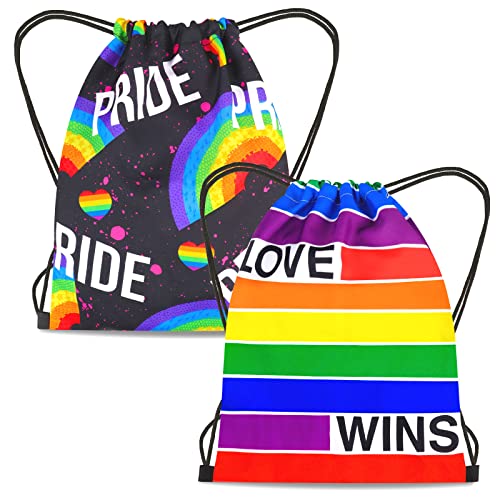 HOWAF 2 Stück LGBT Gay Pride Turnbeutel LGBTQ Flagge Turnbeutel Regenbogen Flagge Turnbeutel Pride Flagge Turnbeutel Gay Pride Flag Turnbeutel Rainbow Flag für LGBT Gay Pride Month LGBTQ Accessoires von HOWAF