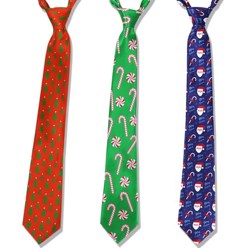 HOWAF 3 Stücke Herren Weihnachts krawatte, Weihnachtsbaum Zuckerstange Weihnachtsmann Muster Weihnachtskrawatte für deko Weihnachten Kostüm Zubehör Herren Geschenk von HOWAF