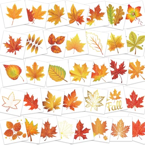 HOWAF 72 Stück Herbst Temporäre Tattoos Herbstblätter Tattoos, Glitzer Herbstblätter Deko Aufkleber Autumn Fake Tattoo Sticker tattoos Erwachsene für Herbstdeko herbst deko Mitgebsel Kindergeburtstag von HOWAF