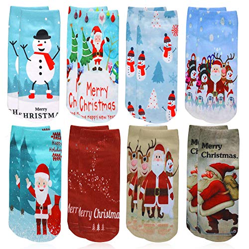 HOWAF 8 Paar Unisex Weihnachtssocken Damen Mädchen Jungen Söcken Winter Warme Baumwolle Socken Elastisch Sport Socken Weihnachts Geschenk von HOWAF