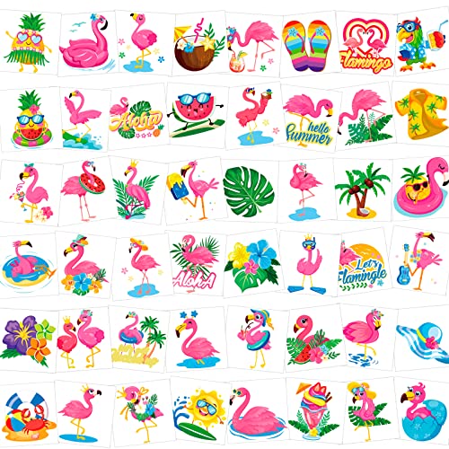 HOWAF 96Pcs Flamingo Temporäre Tattoos Kinder, Flamingo Tattoos Hawaii Tattoo Aufkleber Tattoo Sticker für Flamingo Party Deko Sommer Hawaiian Party Dekoration Mitgebsel Kindergeburtstag von HOWAF