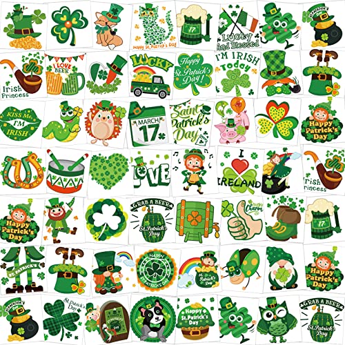 HOWAF 96Pcs Leuchten im Dunkeln St. Patrick's Day Temporäre Tattoos Luminous Leprechaun Kleeblatt Tattoo Aufkleber Klebetattoos für Erwachsene Kinder St. Patrick's Day Accessories Dekorationen von HOWAF