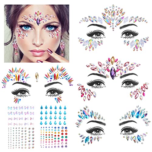 HOWAF Gesicht Edelsteine, 8stk Glitzersteine Gesicht Halloween Strass Temporäre Tattoos Festival Glitter Gesicht Juwelen Kristalle Strasssteine Gesicht Aufkleber Schmucksteine für Gruselparty Karneval von HOWAF