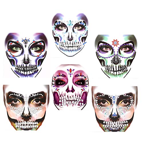 HOWAF Gesicht Edelsteine 6 Set Temporäre Tattoos Halloween Festival Glitter gesicht steine Selbstklebend strasssteine gesicht Aufkleber Schmucksteine für Gruselparty Schminke Karneval Make-up von HOWAF