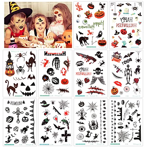 HOWAF Halloween Tattoo Kinder, Halloween Tattoos Gesicht Kinder Halloween Temporäre Tattoos, Kürbis Ghost Spinnen Tattoo Kindertattoos Aufkleber für Mitgebsel Halloween Party Zubehör Geschenke von HOWAF