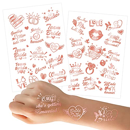 HOWAF Junggesellinnenabschied Tattoo Set, Rose Gold jga tattoo Bride Team bride Hochzeit temporäre Tattoos Junggesellinnenabschied Frauen Accessoires deko JGA Tattoo Set von HOWAF