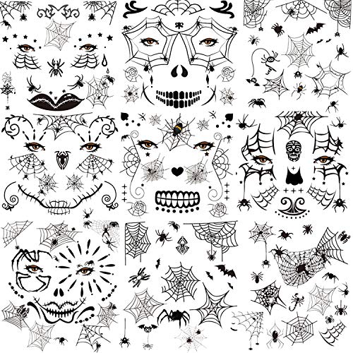 HOWAF 10 Blatt Spinnen Tattoo Halloween Tattoo Gesicht Aufkleber Spinnennetz Gesichtstattoo Halloween Spinnen Tattoo Gesicht für Damen Herren Vampir Hexen Schminke Halloween Make up Kostüme Zubehör von HOWAF