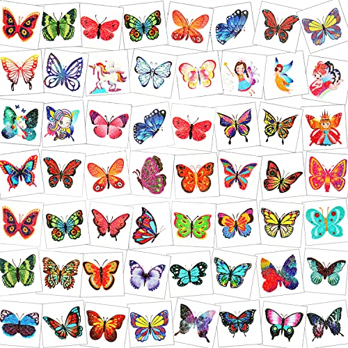 HOWAF Tattoo Kinder, 96 Glitzer Tattoos Mädchen Schmetterling Tattoo Set hautfreundliche Kindertattoos Aufkleber für Mädchen Kinder Spielen Mitgebsel Kindergeburtstag Geschenkidee von HOWAF