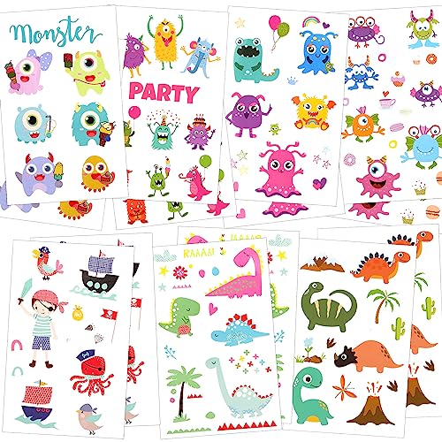 HOWAF Tattoo Kinder 172 Tattoo Set Mädchen Jungen Dinosaurier Monster Pirat Klebetattoos Hautfreundliche Temporäre Kindertattoos für Mitgebsel Kindergeburtstag Gastgeschenke Geburtstagsdeko von HOWAF