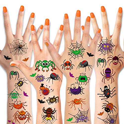 HOWAF Halloween Tattoo Kinder, Spinnen Tattoo Halloween Deko Kinder Temporäre Tattoos, Bunt Spinnen Kindertattoos Aufkleber für Karneval Halloween Party Mitgebsel Kinder Party Zubehör Geschenke von HOWAF