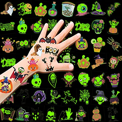 HOWAF Halloween Tattoo Kinder, 96 Blätter Halloween Temporäre Tattoos Leuchtend Halloween Tattoos Gesicht Kindertattoos Aufkleber für Jungen Mädchen Deko Halloween Kinder Halloween Party Mitgebsel von HOWAF