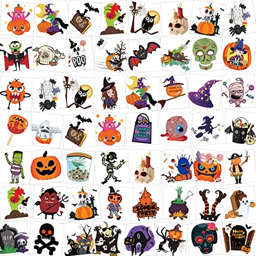 HOWAF Halloween Tattoo Kinder, 96 Blätter Halloween Temporäre Tattoos Halloween Tattoos Gesicht Kindertattoos Aufkleber für Junge Mädchen Deko Halloween Kinder Party Mitgebsel, Spinne Kürbis Geist von HOWAF