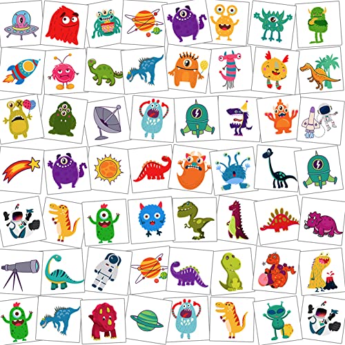 HOWAF Tattoo Kinder, 96 Monster Weltraum Dinosaurier Temporäre Tattoos Set, Tattoos Jungen, hautfreundliche Kindertattoos Aufkleber für Jungs Kindergeburtstag Mitgebsel Party Spielen Geschenkidee von HOWAF