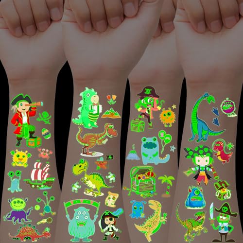 HOWAF Tattoo Kinder, 14 Blätter Leuchttattoos Kinder, Piraten Monster Dino Tattoo Kinder, Kindertattoos Hautfreundlich Tattoos Kinder Jungen Mitgebsel Kindergeburtstag Geschenke von HOWAF