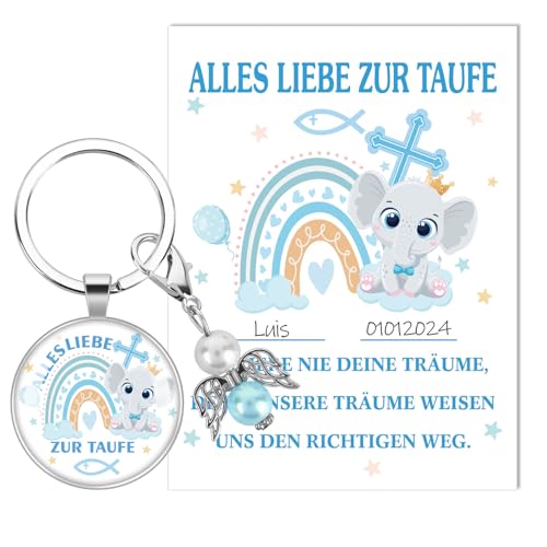 HOWAF Taufgeschenke Jungen, Kleine Karte Taufe mit Taufe Schlüsselanhänger Schutzengel Taufe Karte zur Taufe, Glückwunschkarten zur Taufe, Taufkarte Junge, Geschenk zur Taufe, Taufe Geschenk Junge von HOWAF