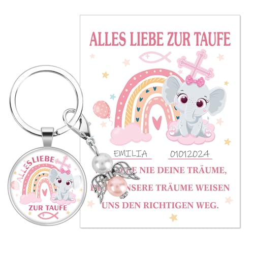 HOWAF Taufgeschenke für Mädchen, Kleine Karte Taufe Mädchen, mit Schlüsselanhänger Schutzengel Taufe Karte zur Taufe, Glückwunschkarte Taufkarte Mädchen, Geschenk zur Taufe, Taufe Geschenk Mädche von HOWAF