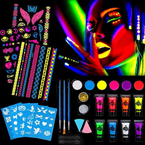 HOWAF UV Bodypainting Farben Kinderschminke Set Schwarzlicht schminke neonfarben für die Haut leuchtfarbe körperfarbe Fluoreszierende face Paint für Halloween Karneval Make-up faschingsschminke von HOWAF