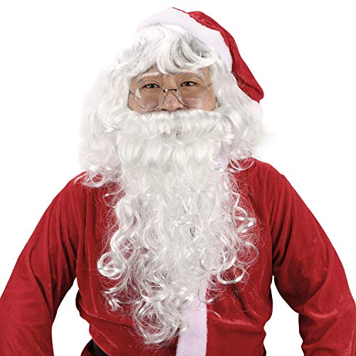 HOWAF Weihnachtsmann Nikolaus Perücke und Bart Set mit Einer Brille, Weihnachtsmann Perücke und Bart Erwachsenen Santa Claus Cosplay für Herren Weihnachtsmann Nikolauskostüm deko zubehör von HOWAF