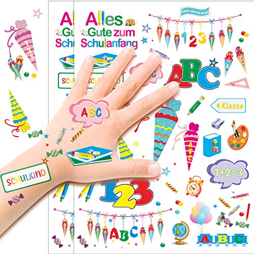 Konsait Temporäre Tattoos für Kinder, 123 und ABC Zuckertüte Kindertattoos Aufkleber Schuleinführung Schulanfang Einschulung Deko für Junge und Mädchen Kindergeburtstag Mitgebsel Party Spielen von HOWAF