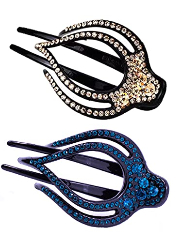 HOWDIA Haarspangen für Frauen und Mädchen, Diamant-Griffe, Nadeln, große Schnappclips, Slides für feines und dickes Haar, Hochzeitsaccessoires (Champagner + Marineblau) von HOWDIA