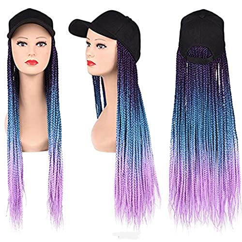 Cosplay Wigs Lange Bunte geflochtene Perücken mit Baseball Cap Hut für schwarze Frauen, Box Zopf Perücke Haken Haare, Hut Perücke Zöpfe Perücke mit Hut beigefügt, Hip Hop Punk Stil 90s Party (Kleu von HOWGARI