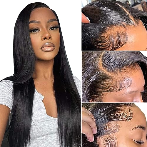 Echthaar Perücke 13x4 HD Transparent Straight Pre Cut Lace Front Wigs 200% Density Brazilian Virgin Human Hair Wigs for Black Women Pre Plucked Bleached Knots for Natural Hairline Glueless 20 Zoll von HOWGARI