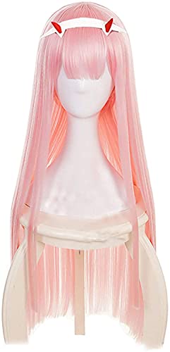 HOWGARI Anime Coser Wig Darling in Le Franxx Null Zwei Perücke Cosplay Perücke Girls lang rosa Frisuren gerade mit Kopf Horn Cap Halloween Party von HOWGARI
