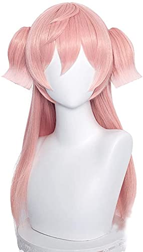 HOWGARI Anime Coser Wig Spiel Genshin Impact Perücken Yanfei Frauen Gradient Rosa Weiß Cosplay Perücke 60 cm lang Strength Synthetisches Haar Halloween Party Play + Cap von HOWGARI