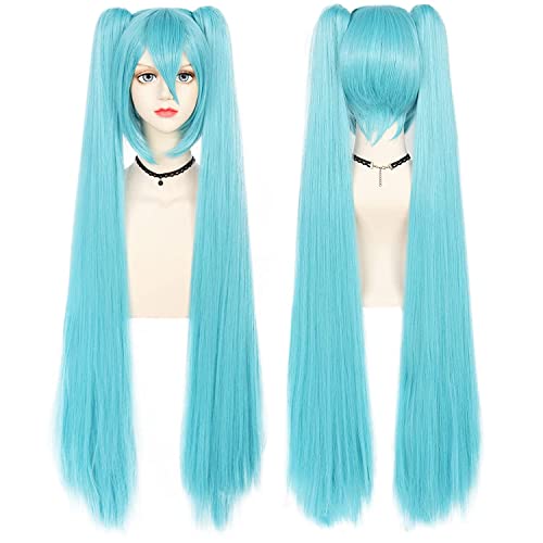 HOWGARI Wig Anime Cosplay 120CM Blaue Perücke mit doppeltem Pferdeschwanz Perücke for Mädchen Lange gerade Cosplay Perücke Kunsthaar Perücke Kostüm for Anime von HOWGARI