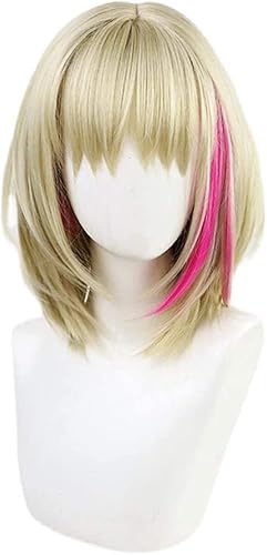 HOWGARI Wig Anime Cosplay Anime Kawai Rika Cosplay Wonder Egg Priority Rika Kawai Cosplay Perücke Gelb Gemischtes Rosa Kurzes Lockiges Partyhaar Halloween Zubehör Damen Mädchen von HOWGARI