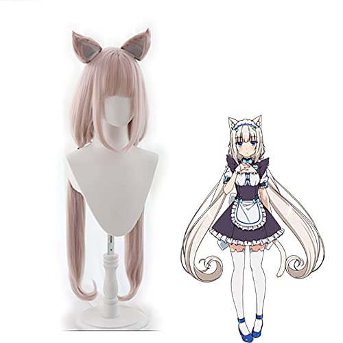HOWGARI Wig Anime Cosplay Anime NEKOPARA Vanilla Cosplay Perücke Katzenohren Lange Rosa Perücke Hitzebeständiges Faserhaar mit Perückenkappe Halloween Party Grils Frauen von HOWGARI