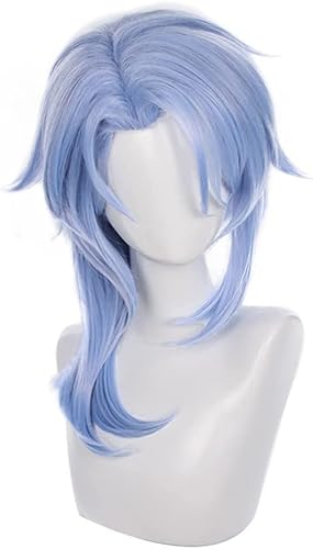 HOWGARI Wig Anime Cosplay Anime Spiel Cosplay Genshin Impact Perücke, Kamisato Ayato Perücken, Blau mit Pony Langes Haar mit Perückenkappe, for Halloween, Party, Karneval, Nachtleben von HOWGARI