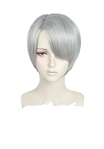 HOWGARI Wig Anime Cosplay Anime Yuri!!!on Ice Nikiforov Victor Herren-Perücke, hellgrau, hitzebeständig, Cosplay-Kostüm von HOWGARI