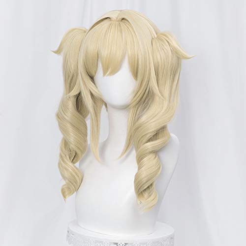 HOWGARI Wig Anime Cosplay Blonde Cosplay Perücke mit Zöpfen for Barbara Genshin Impact Mädchen Frauen Anime lockiges Lolita Haar Perücken mit Pferdeschwanz Pony + Kappe von HOWGARI