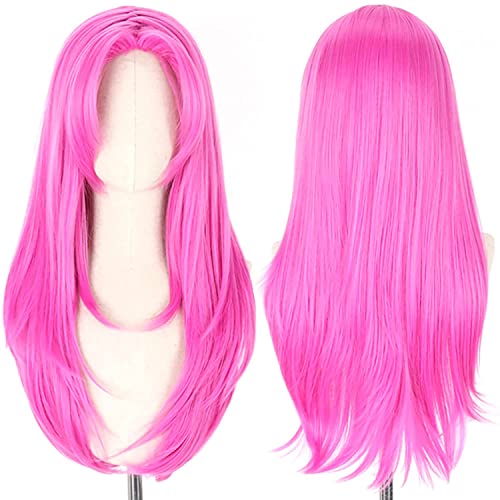 HOWGARI Wig Anime Cosplay Hot Pink Perücke for Frauen Lange gerade Cosplay Perücken for Kostümparty Anime von HOWGARI