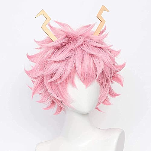 HOWGARI Wig Anime Cosplay Kurze rosa Perücke Ashido Mina Anime-Perücke Cosplay for My Hero Academia Halloween-Kostüm (Mina Ashi) von HOWGARI